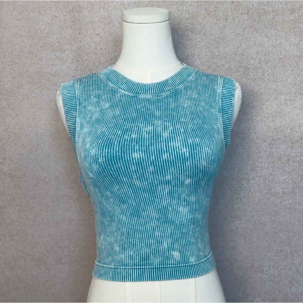 Zenana Outdoors Ice Blue Ribbed Sleeveless Crop Top with Lots of Stretch